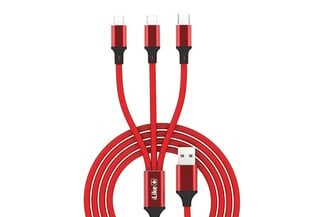 iLike CCI02 Плетеной веревки прочный USB 3в1 Кабель USB на Micro USB / Lightning / Type-C 1m Красный цена и информация | Кабели для телефонов | pigu.lt