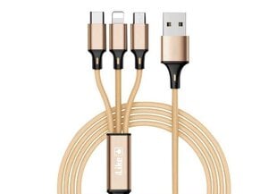 iLike CCI02 Плетеной веревки прочный USB 3в1 Кабель USB на Micro USB / Lightning / Type-C 1m Золотой цена и информация | Кабели для телефонов | pigu.lt