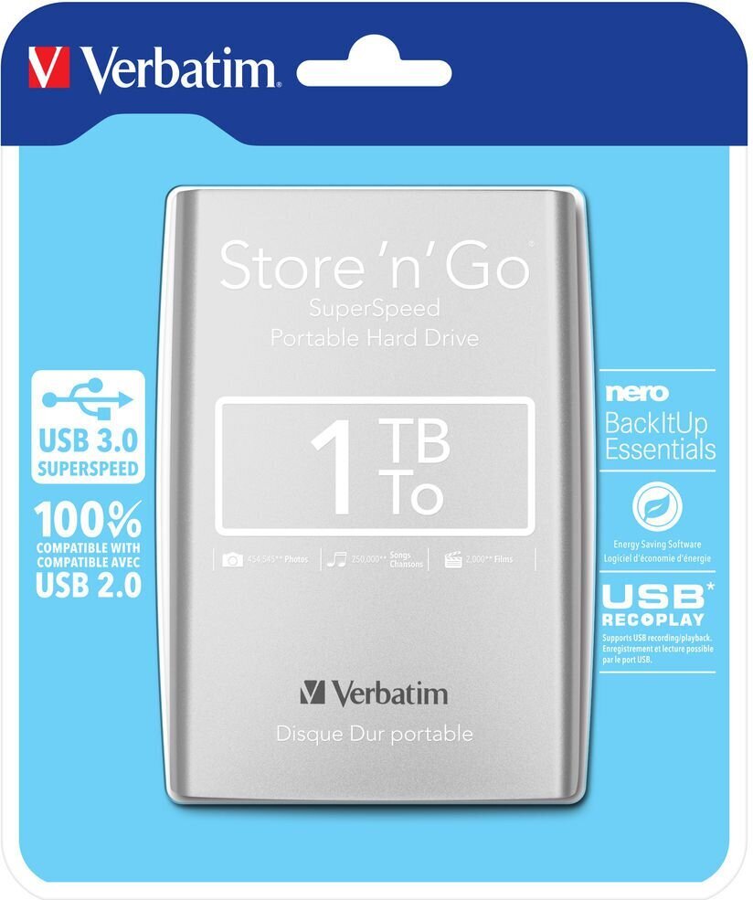 Verbatim Store 'n' Go 2.5" 1TB USB 3.0 kaina ir informacija | Išoriniai kietieji diskai (SSD, HDD) | pigu.lt