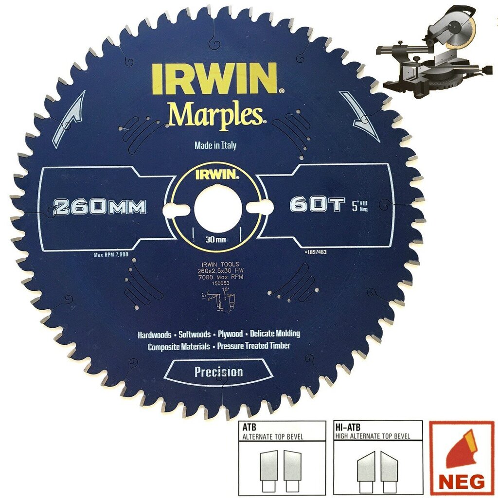Pjovimo diskas Irwin Marples 250x30Px80T 2.5 mm H-ATB/N kaina ir informacija | Mechaniniai įrankiai | pigu.lt