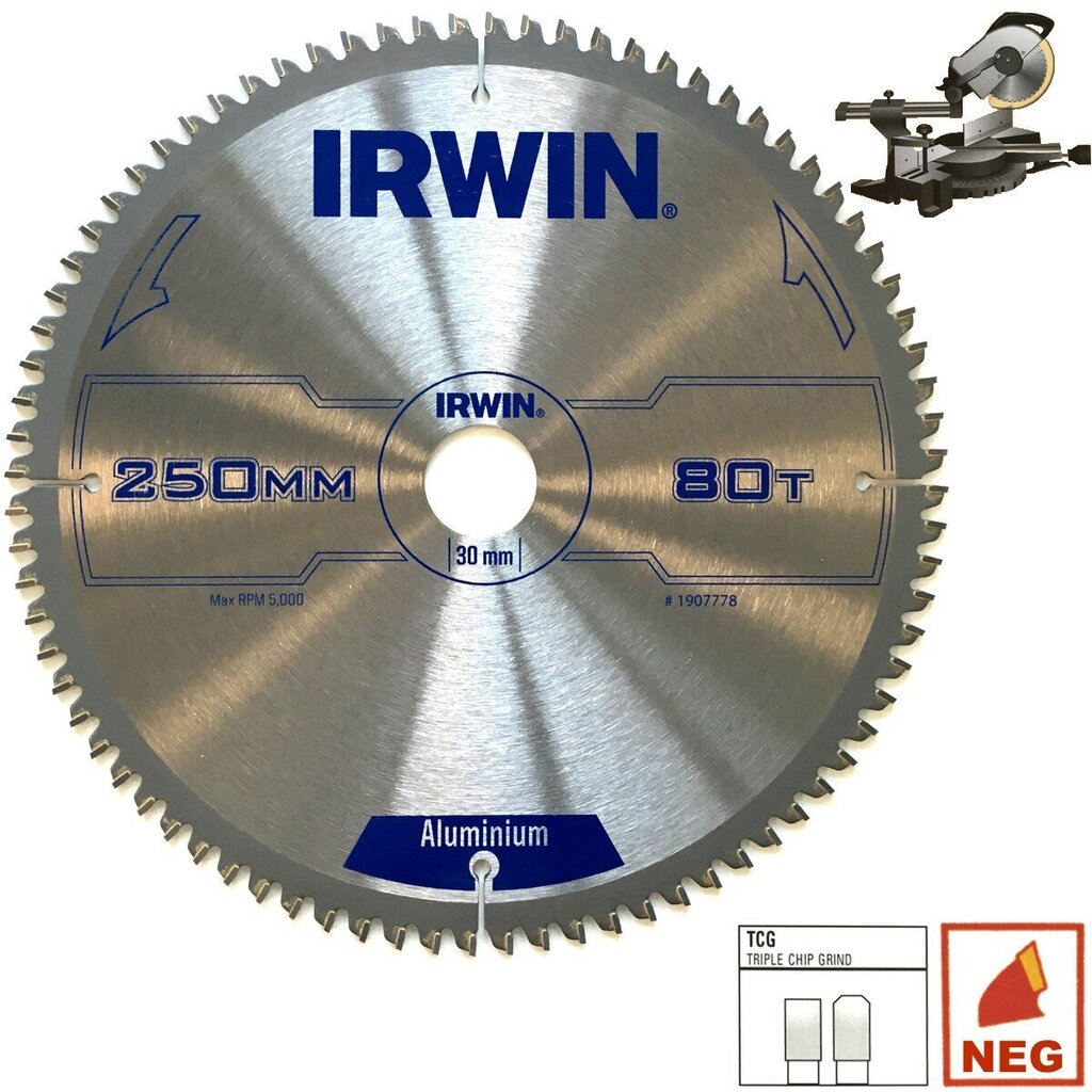 Pjovimo diskas Irwin 250x30(20.16)x100T 2.5 mm TCG/N kaina ir informacija | Mechaniniai įrankiai | pigu.lt