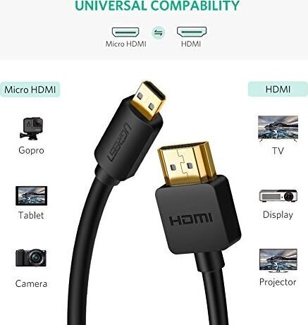 Ugreen (HD127) HDMI, 4K 3D 1m, juodas kaina ir informacija | Kabeliai ir laidai | pigu.lt