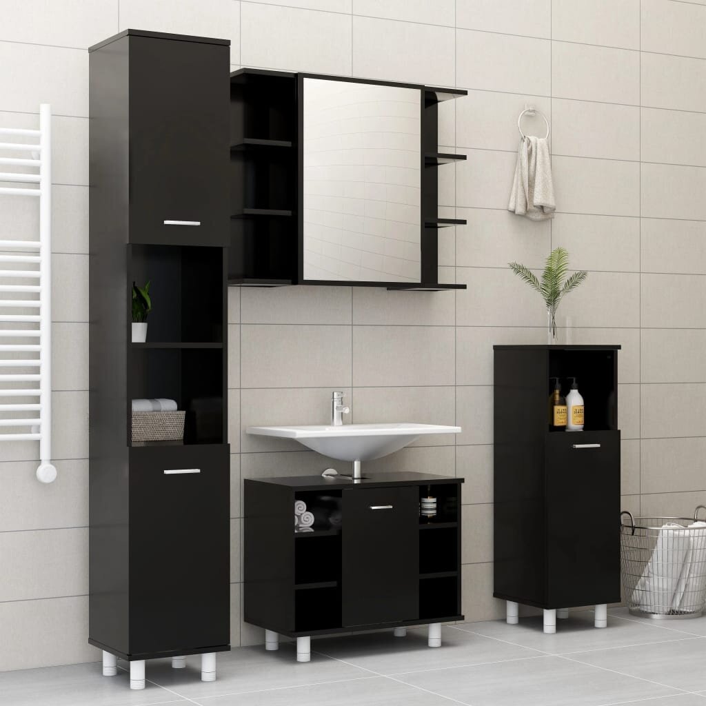 Vonios kambario spintelė, 30x30x179cm, juodos spalvos kaina ir informacija | Vonios spintelės | pigu.lt