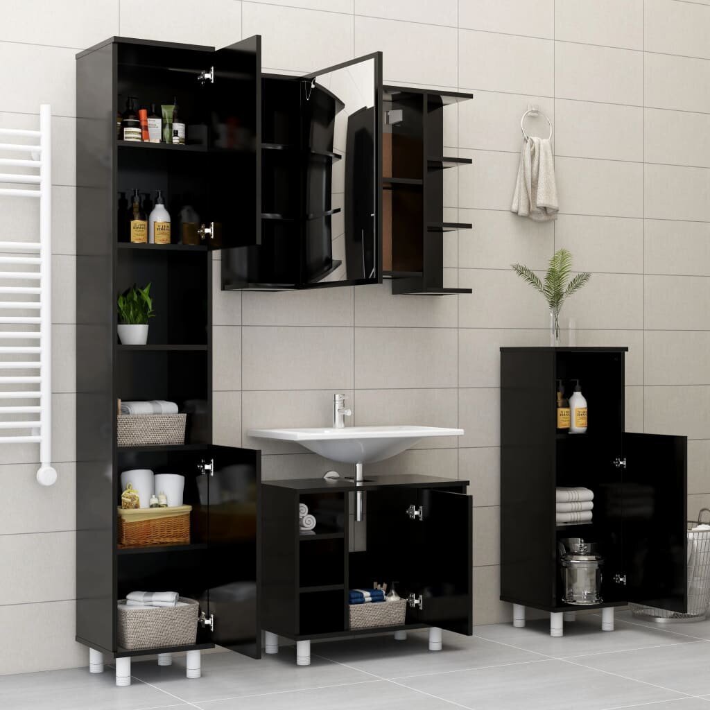 Vonios kambario spintelė, 30x30x179cm, juodos spalvos цена и информация | Vonios spintelės | pigu.lt