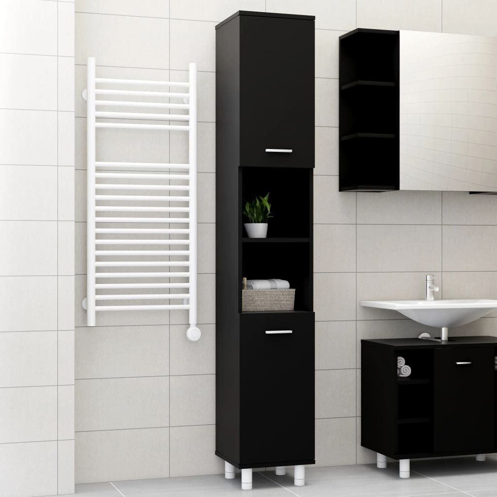 Vonios kambario spintelė, 30x30x179cm, juodos spalvos цена и информация | Vonios spintelės | pigu.lt