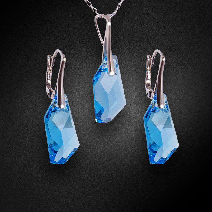 Sidabrinis papuošalų rinkinys moterims DiamondSky Hyperborea Aquamarine Blue su Swarovski kristalais цена и информация | Papuošalų rinkiniai | pigu.lt