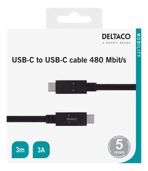 Deltaco, USB-C, 3 m kaina ir informacija | Kabeliai ir laidai | pigu.lt