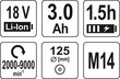 Kampinis šlifuoklis akumuliatorinis (bešepetėlinis) 18V 3 Ah Li-Ion, d-125mm Yato (YT-82829) цена и информация | Šlifuokliai | pigu.lt