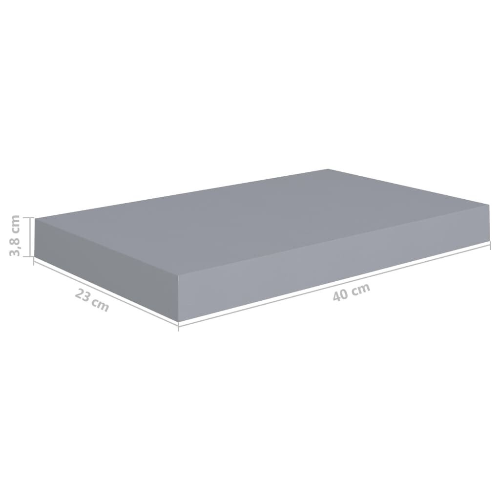 Pakabinamos sieninės lentynos VidaXL, 2 vnt., 40x23x3,8 cm, pilkos kaina ir informacija | Lentynos | pigu.lt