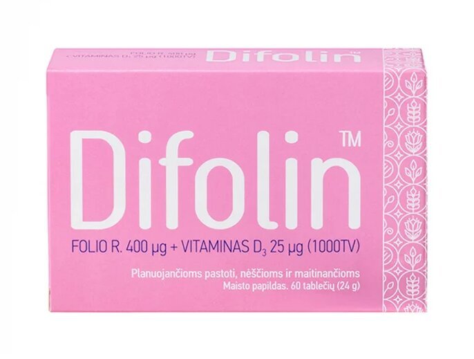 Maisto papildas Difolin folio rūgšties ir vitamino D3 tabletės, N60 kaina ir informacija | Vitaminai, maisto papildai, preparatai gerai savijautai | pigu.lt