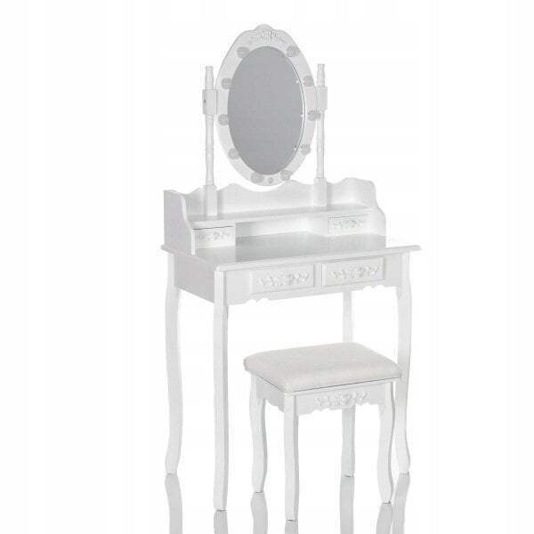 Baltas Kosmetinis Staliukas Su LED Apšvietimu Ir Kėdutė цена и информация | Kosmetiniai staliukai | pigu.lt