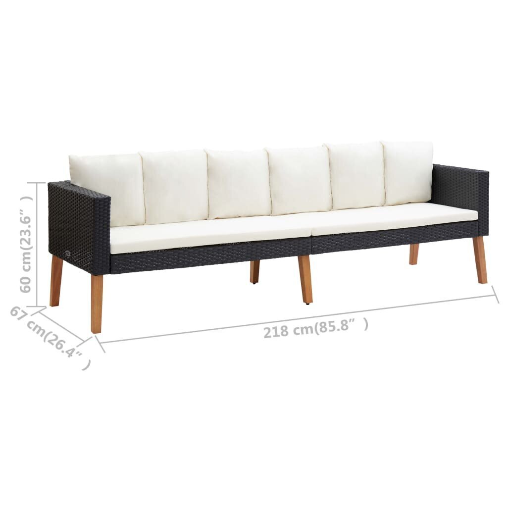 Trivietė sodo sofa su pagalvėlėmis, juodos/baltos spalvos kaina ir informacija | Lauko kėdės, foteliai, pufai | pigu.lt
