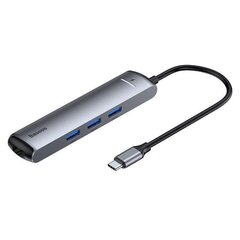 Приставка для MacBook Baseus CAHUB-J0G 6в1 / 1 x HDMI / 3 x USB 3.0 / USB-C / RJ45 / PD цена и информация | Адаптеры, USB-разветвители | pigu.lt