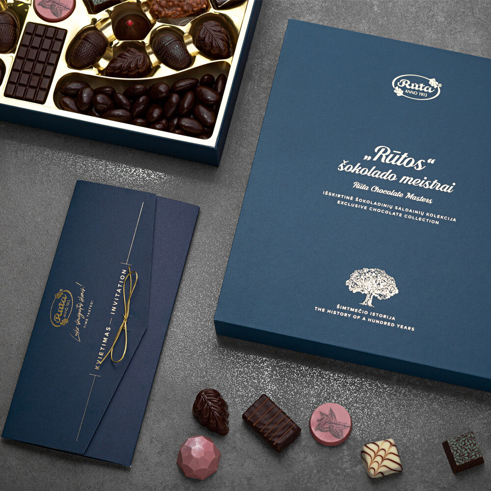 Šokoladinių saldainių kolekcija „Rūtos“ šokolado meistrai. ŠIMTMEČIO ISTORIJA, 550 g kaina ir informacija | Saldumynai | pigu.lt