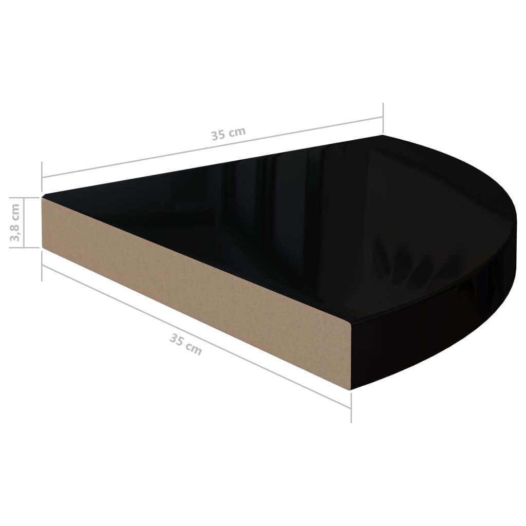 Pakabinama kampinė lentyna, 35x35x3,8 cm, juoda/blizgi kaina ir informacija | Lentynos | pigu.lt