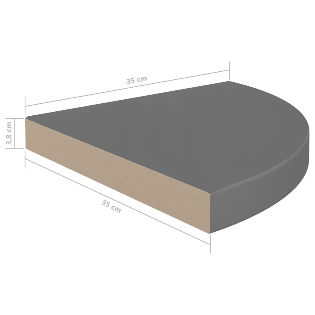 Pakabinamos kampinės lentynos VidaXL, 4 vnt., 35x35x3,8 cm, pilkos цена и информация | Lentynos | pigu.lt