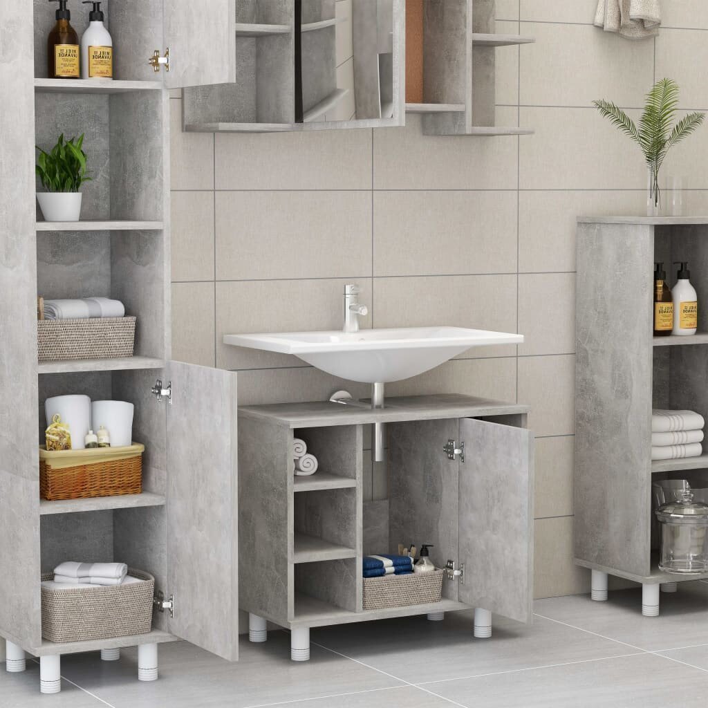Vonios kambario spintelė, betono pilka, 60x32x53,5cm, MDP kaina ir informacija | Vonios spintelės | pigu.lt