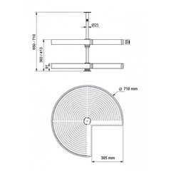 Karuselė 3/4 rato D710mm, plastikinė, pilka kaina ir informacija | Virtuvės baldų priedai | pigu.lt