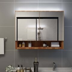 Veidrodinė vonios spintelė, 80x15x60cm, ruda цена и информация | Шкафчики для ванной | pigu.lt