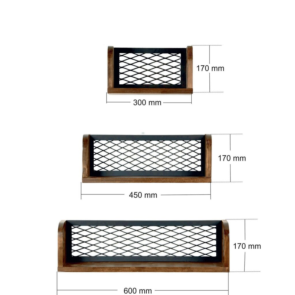 3-jų lentynų komplektas Buzim, rudas/juodas kaina ir informacija | Lentynos | pigu.lt