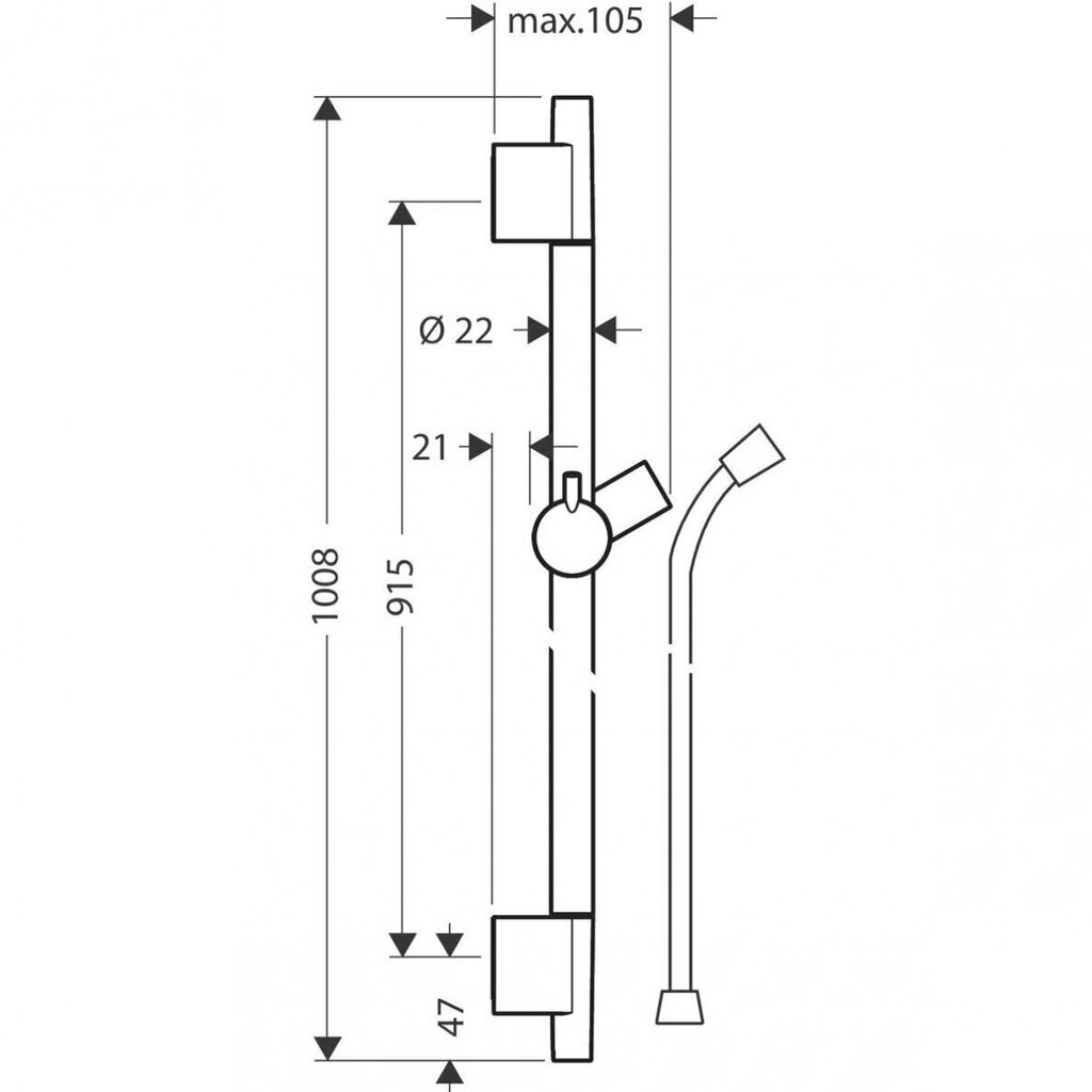 Hansgrohe UnicaS Puro dušo stovas 0,90 m su žarna, Matt Black, 28631670 kaina ir informacija | Dušo komplektai ir panelės | pigu.lt