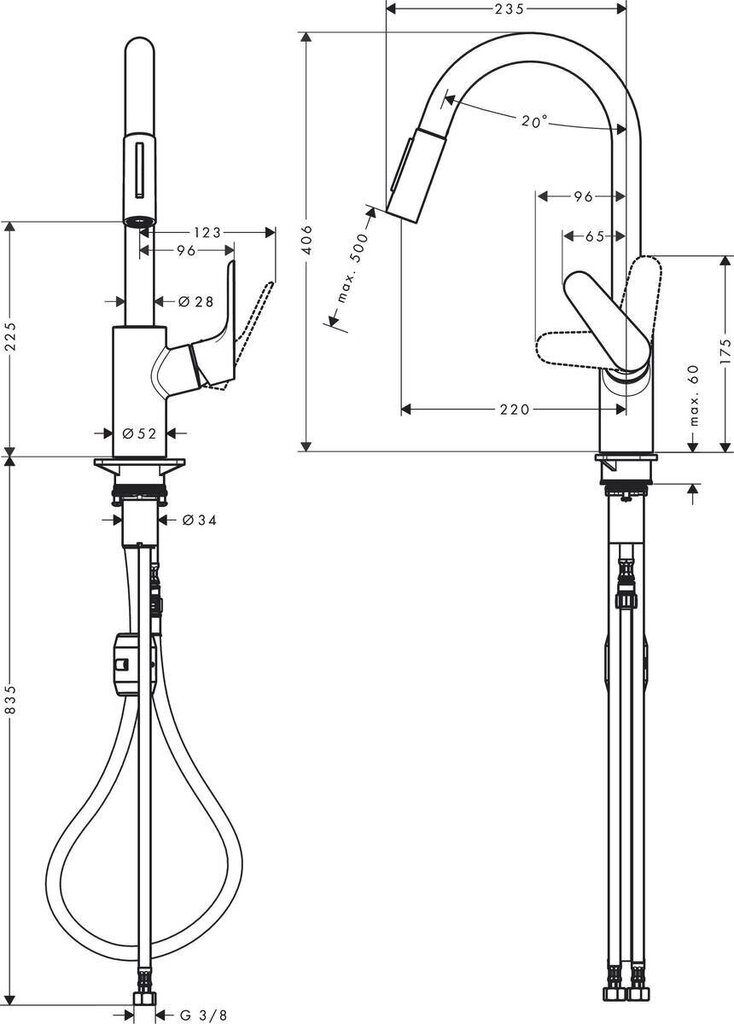 Hansgrohe Focus 240 virtuvinis maišytuvas su ištraukiamu dušeliu, Matt Black, 31815670 kaina ir informacija | Virtuvės maišytuvai | pigu.lt