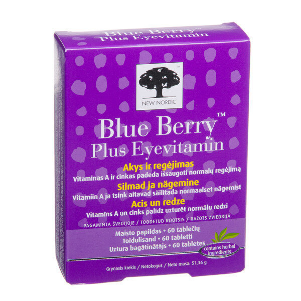 Maisto papildas New Nordic Blue Berry Plus Eyevitamin, 60 kapsulių kaina ir informacija | Vitaminai, maisto papildai, preparatai gerai savijautai | pigu.lt