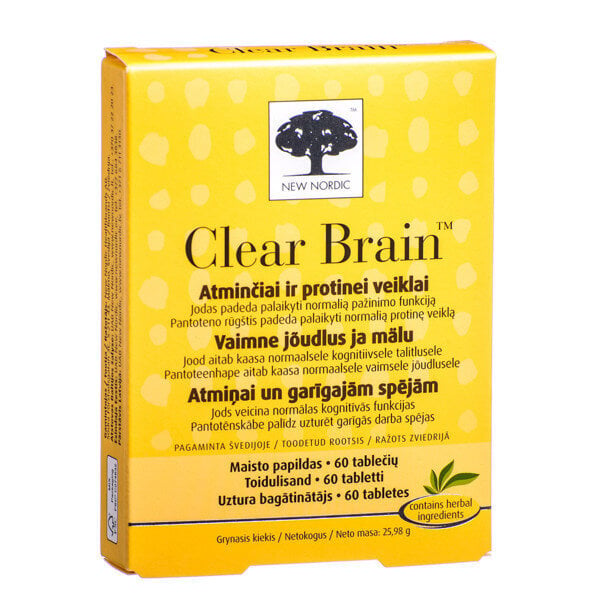 Maisto papildas New Nordic Clear Brain, 60 tablečių kaina ir informacija | Vitaminai, maisto papildai, preparatai gerai savijautai | pigu.lt