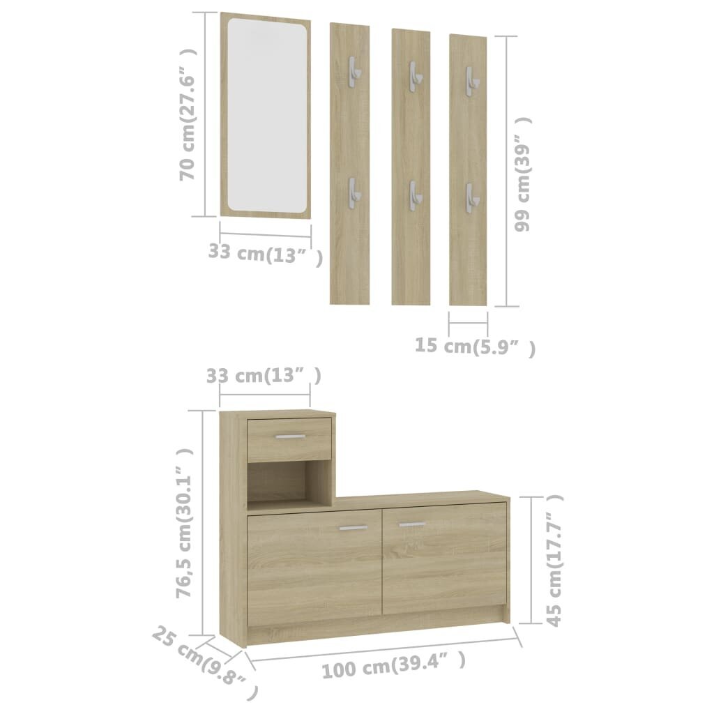 Koridoriaus baldų komplektas, 100x25x76,5cm, rudas kaina ir informacija | Sekcijos | pigu.lt