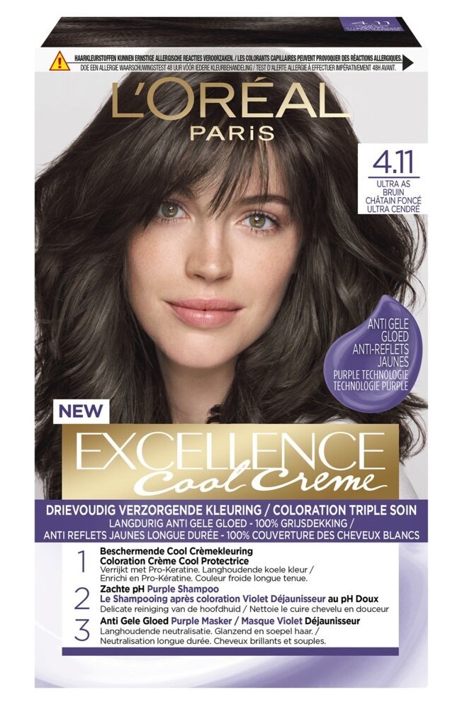 Plaukų dažai L'Oreal Paris Excellence Cool Creme, 4.11 Ultra Ash Brown kaina ir informacija | Plaukų dažai | pigu.lt