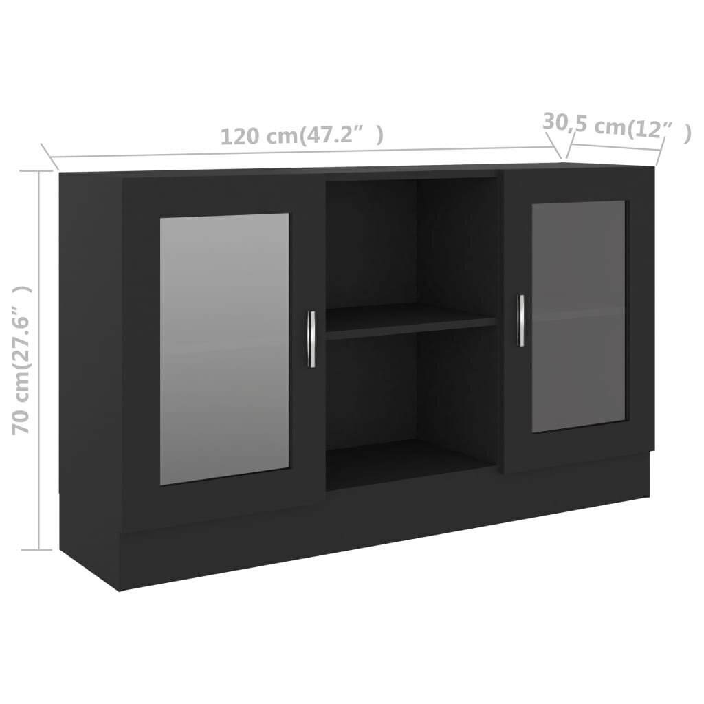 Vitrininė spintelė, 120x30,5x70 cm, juoda kaina ir informacija | Vitrinos, indaujos | pigu.lt