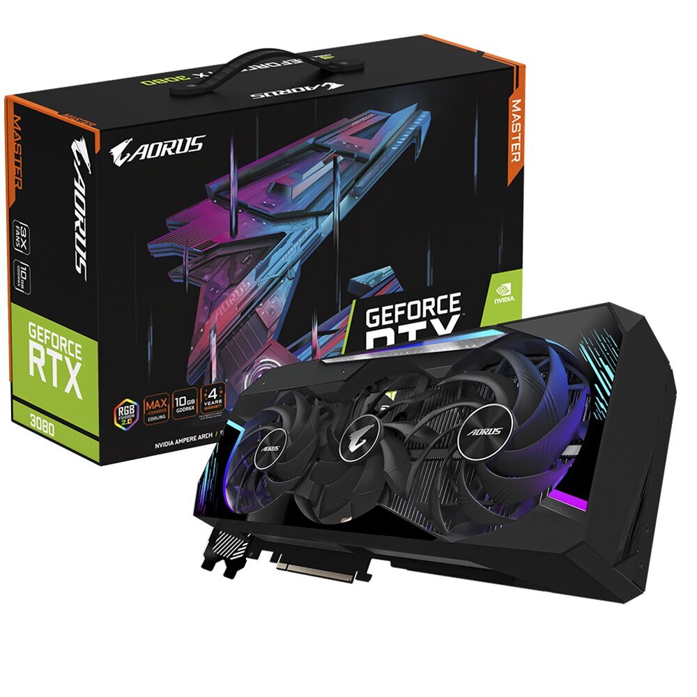 Vaizdo plokštė Gigabyte GV-N3080AORUS M-10GD 2.0 NVIDIA, 10 GB, GeForce RTX 3080, GDDR6X, PCI-E 4.0 x 16, HDMI-3, 19000 MHz, 1845 MHz kaina ir informacija | Vaizdo plokštės (GPU) | pigu.lt