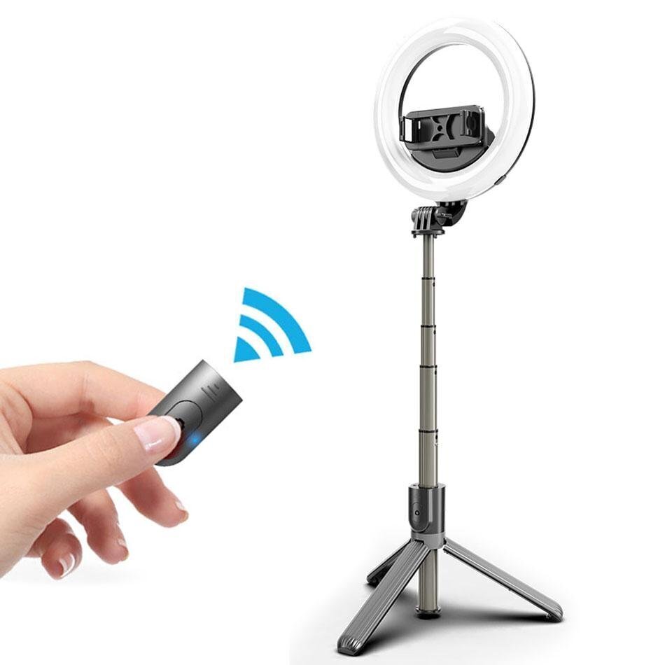 Asmenukių lazda ("Selfie sticks") Asmenukių trikojis Hallo Vlogging Selfie,  su LED lempa / trikojo stovu / Bluetooth nuotolinio valdymo pultu / Juodas  kaina | pigu.lt