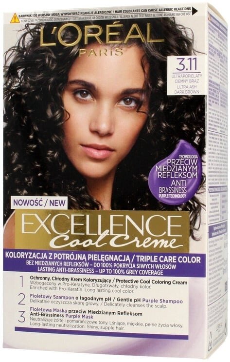 Plaukų dažai L'Oreal Excellence Cool Creme, 3.11 Ultra Ash Dark Brown, 60 ml цена и информация | Plaukų dažai | pigu.lt