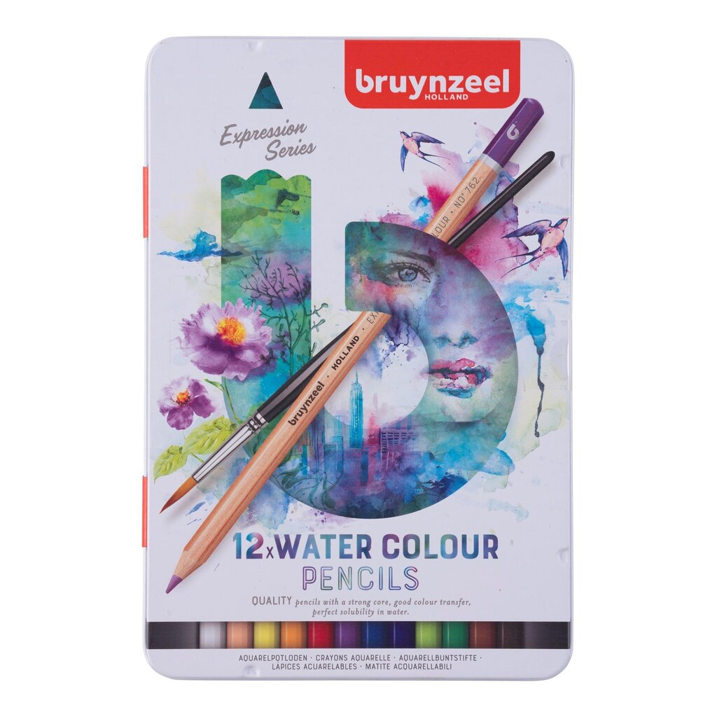 Spalvotų akvarelinių pieštukų rinkinys Bruynzeel Expression metalinėje dėžutėje, 12 spalvų kaina ir informacija | Piešimo, tapybos, lipdymo reikmenys | pigu.lt