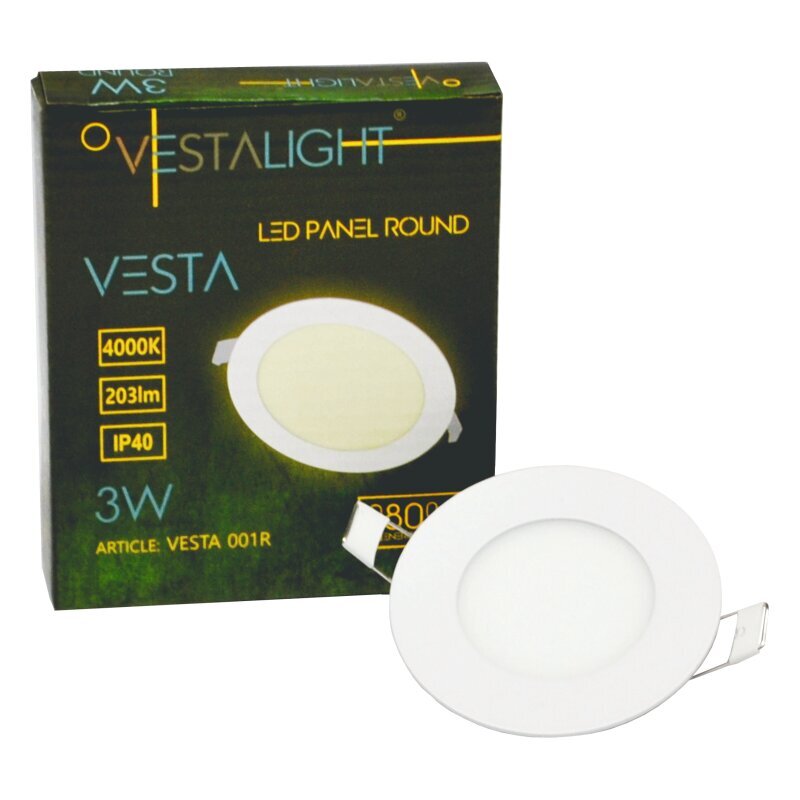 Lavireda apvalus LED šviestuvas Vesta 3W цена и информация | Įmontuojami šviestuvai, LED panelės | pigu.lt