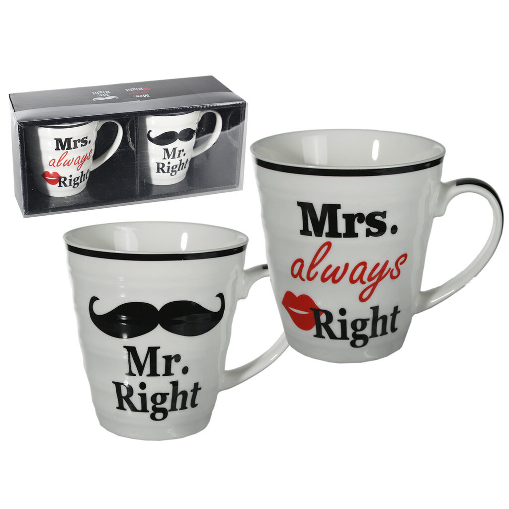 Puodelių komplektas "Mr. Right & Mrs. Always Right" kaina ir informacija | Originalūs puodeliai | pigu.lt