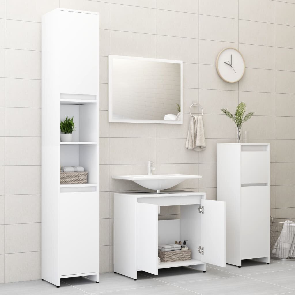 Vonios kambario spintelė vidaXL, baltos spalvos, 60x33x58cm, MDP kaina ir informacija | Vonios spintelės | pigu.lt