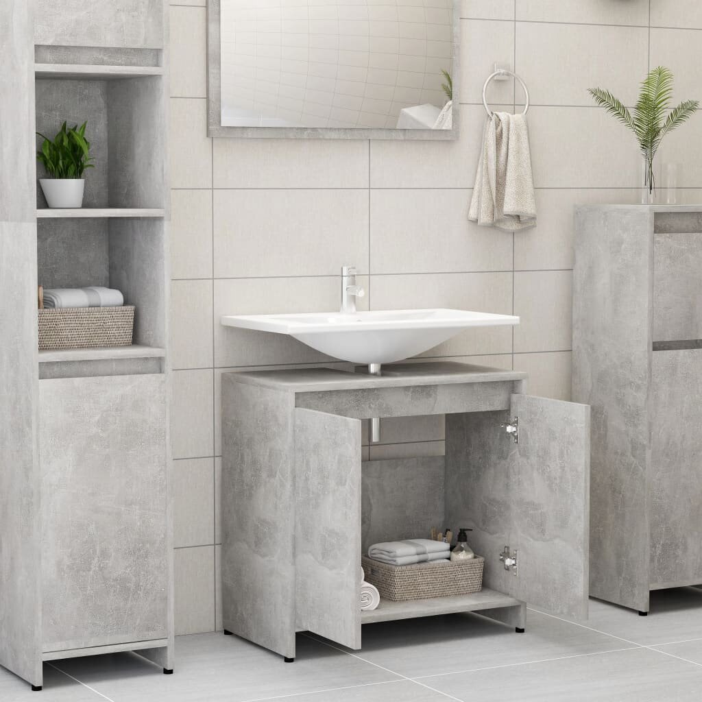 Vonios kambario spintelė vidaXL, betono pilka, 60x33x58cm, MDP kaina ir informacija | Vonios spintelės | pigu.lt