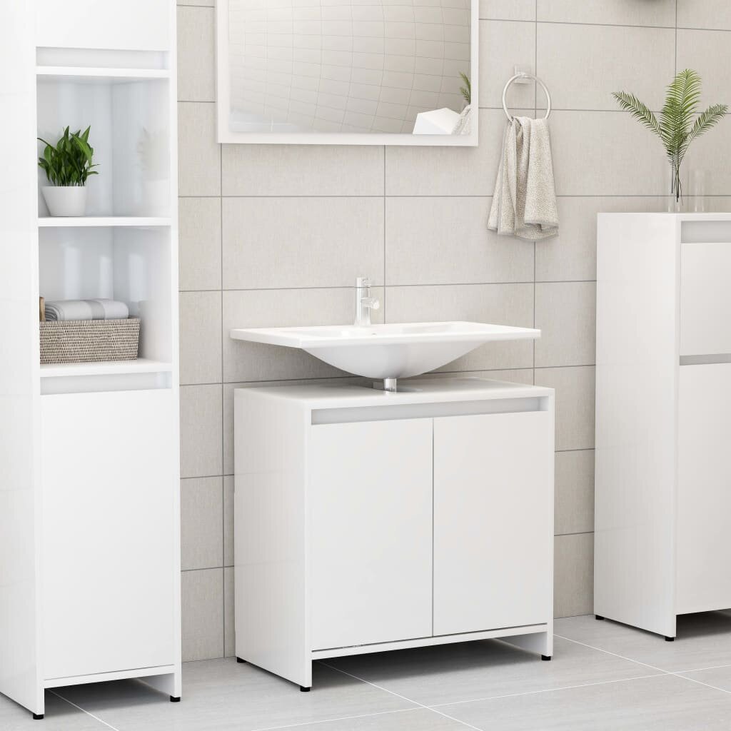 Vonios kambario spintelė vidaXL, balta, 60x33x58cm, MDP, ypač blizgi kaina ir informacija | Vonios spintelės | pigu.lt