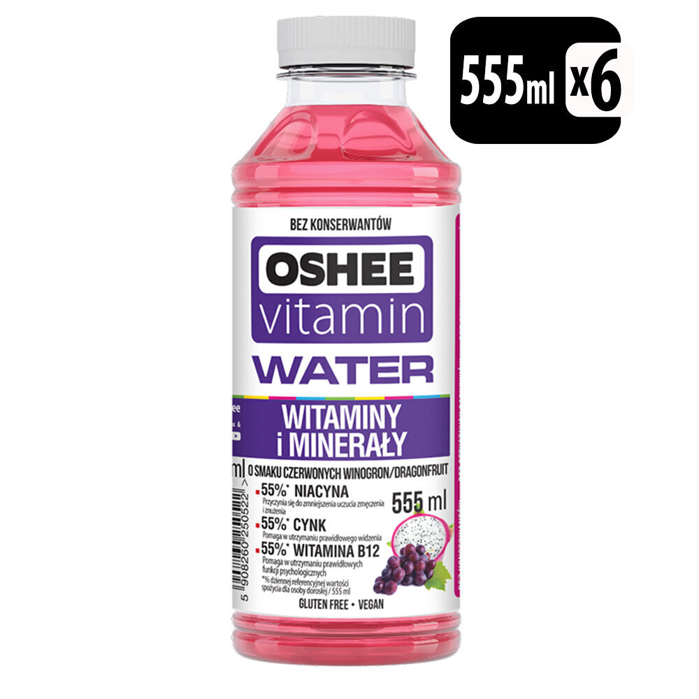 Vitaminizuotas vanduo OSHEE su mineralais, 555 ml x 6 цена и информация | Gaivieji gėrimai | pigu.lt