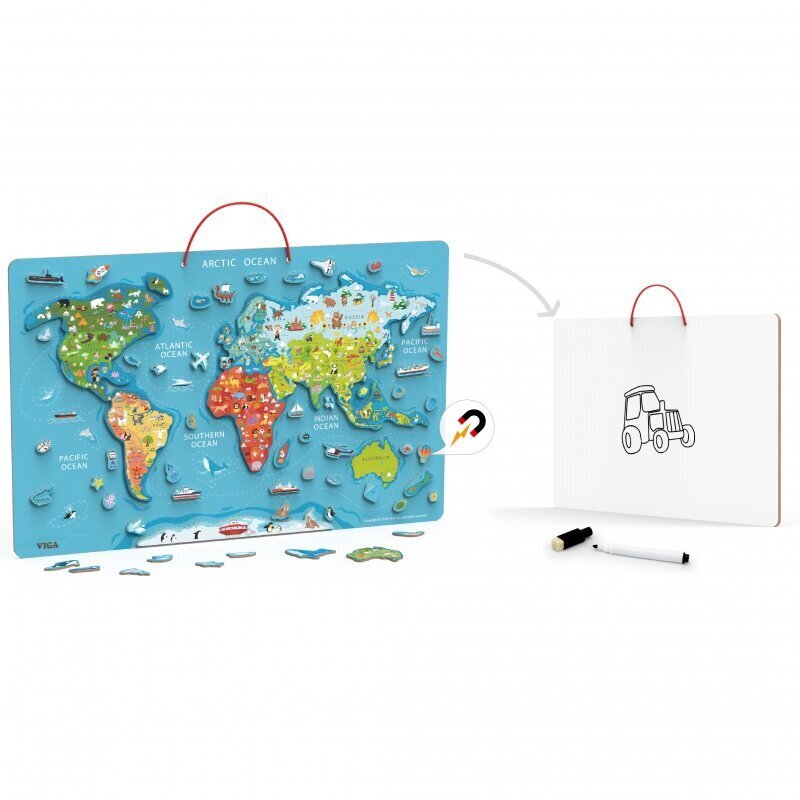 Pakabinama medinė lenta su magnetiniu pasaulio žemėlapiu ir priedais, 106vnt kaina ir informacija | Lavinamieji žaislai | pigu.lt