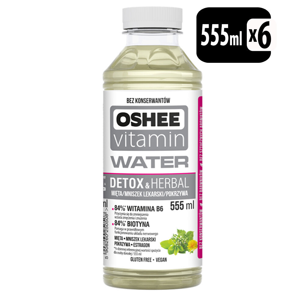 Vitaminizuotas vanduo OSHEE Vitamin H2O Detox&Herbal, 555 ml x 6 цена и информация | Gaivieji gėrimai | pigu.lt