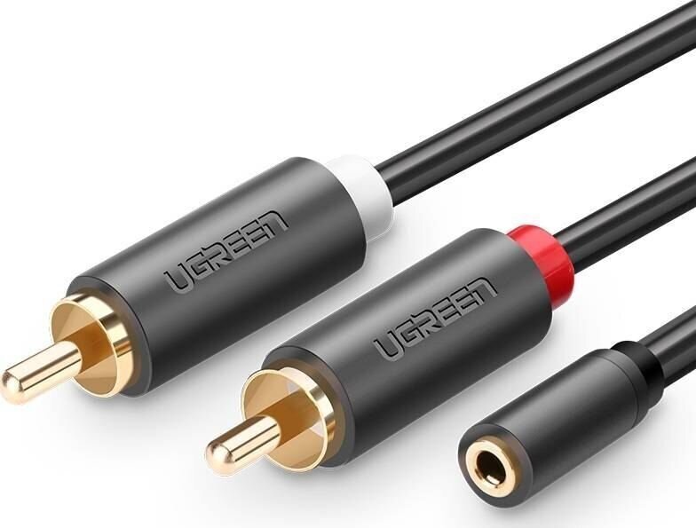 Ugreen AV102 garso laidas 2RCA, 3,5 mm, 3 m, juodas цена и информация | Kabeliai ir laidai | pigu.lt