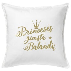 Dekoratyvinė pagalvėlė „Princesės gimsta balandį“, balta. kaina ir informacija | Originalios pagalvės, užvalkalai | pigu.lt