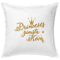 Vaikiška dekoratyvinė pagalvėlė „Princesės gimsta kovą“, balta. kaina ir informacija | Dekoratyvinės pagalvėlės ir užvalkalai | pigu.lt
