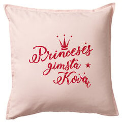 Vaikiška ekoratyvinė pagalvėlė su užrašu „Princesės gimsta kovą“, rožinė. kaina ir informacija | Dekoratyvinės pagalvėlės ir užvalkalai | pigu.lt