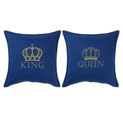 Originalių pagalvių komplektas „King ir Queen", mėlyna. 2vnt. kaina ir informacija | Originalios pagalvės, užvalkalai | pigu.lt
