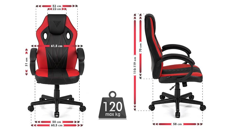 Žaidimų kėdė Sense7 Prism, juoda/raudona цена и информация | Biuro kėdės | pigu.lt