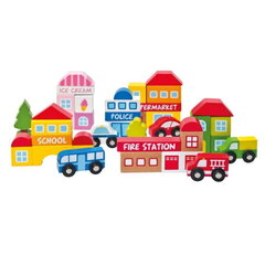 Деревянные кубики конструктор Woody 91186 - Город или дополнение к трассам детям 3+ цена и информация | Конструкторы и кубики | pigu.lt